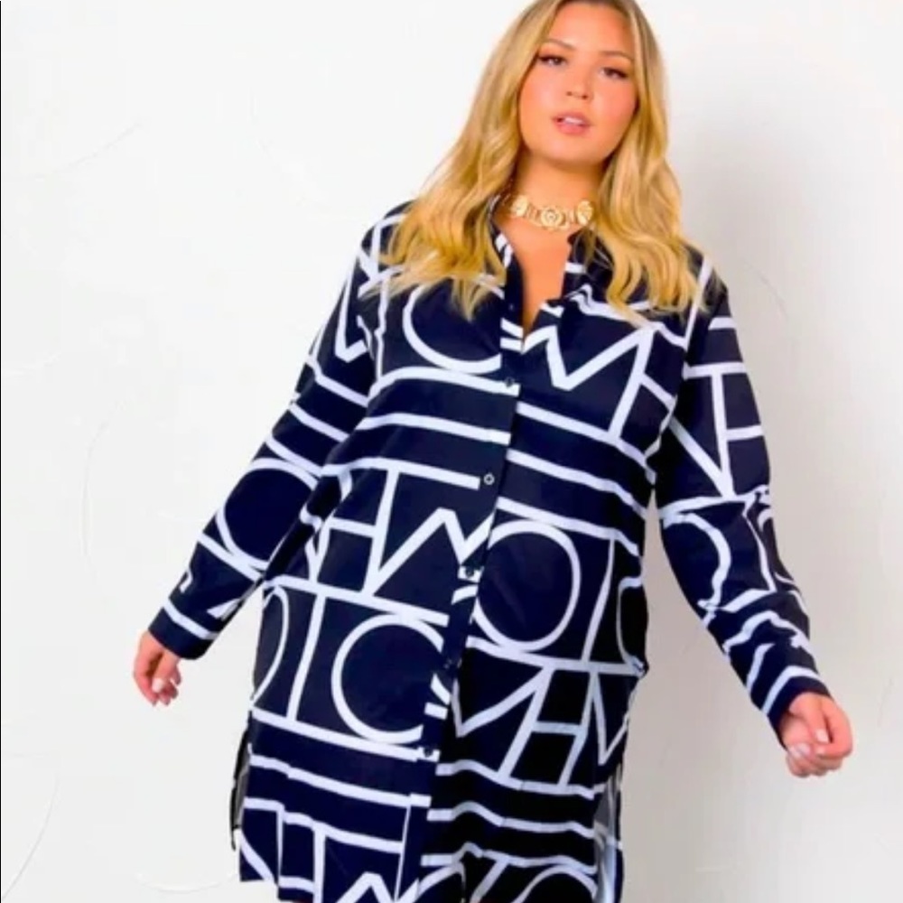 Rebdolls Navy and White Graphic Shirt Dress